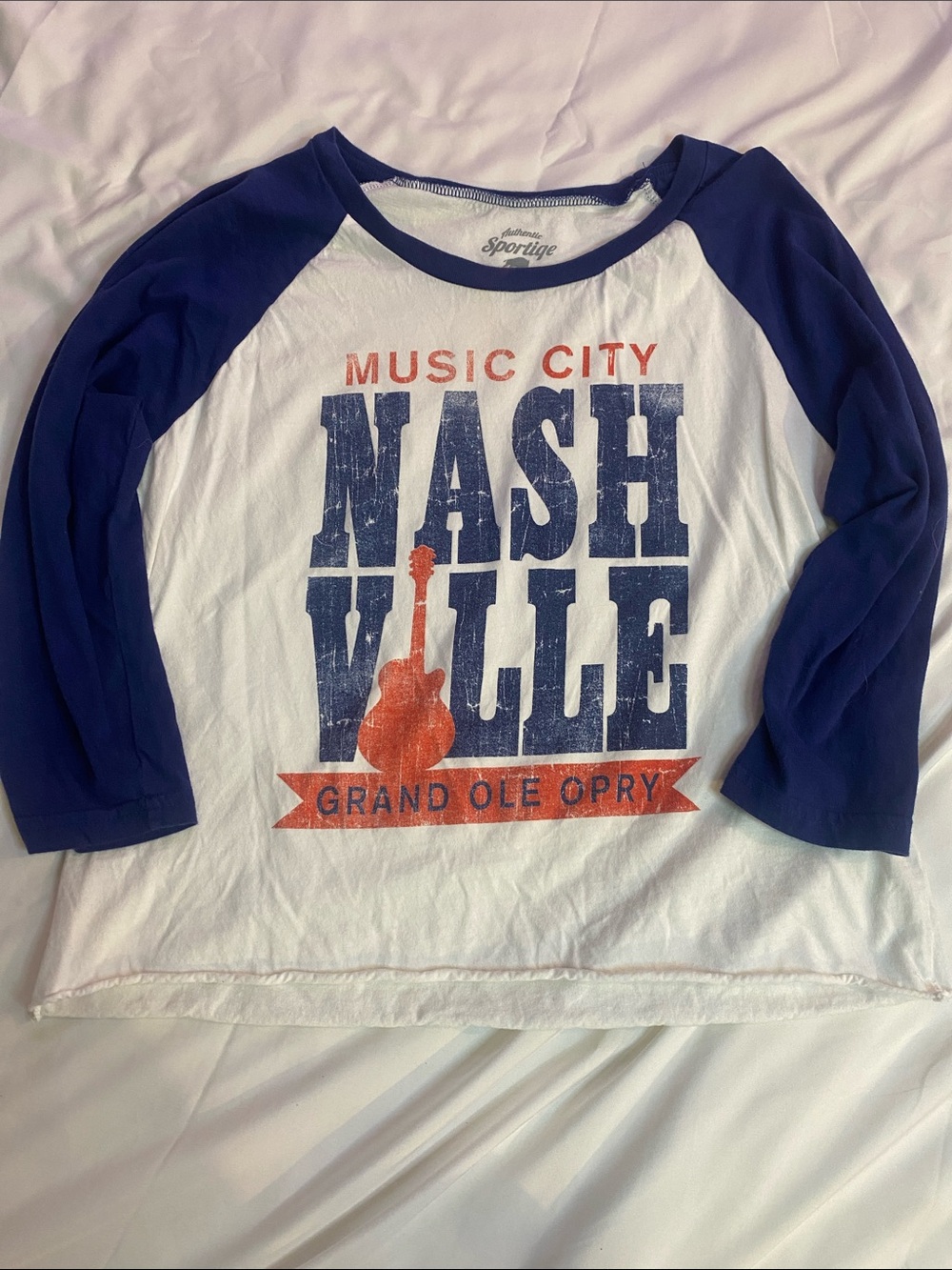 Woman’s "Music City Nashville" Raglan Top - White & Navy